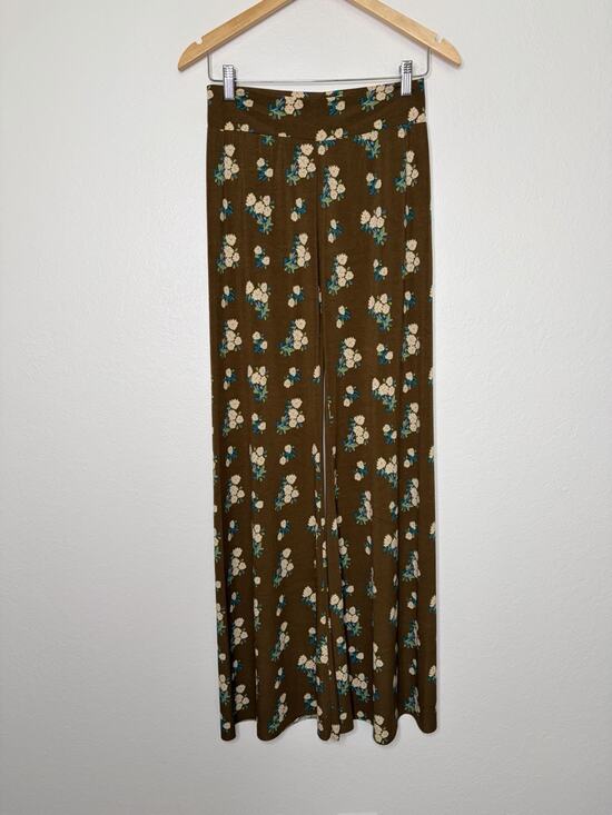 Natural Life Pants - Natural Life Olive Brown Floral Wide Leg Pants Size Medium Boho Chic, 70s Retro